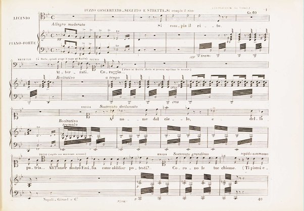 La vestale : dramma lirico di S. Cammarano / posto in musica pel R. Teatro di S. Carlo dal m.o S. Mercadante e rappresentatovi li 10 marzo 1840