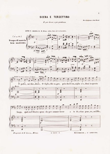 L'africana : opera in 5 atti di E. Scribe / traduzione italiana di M. Marcello ; musica di G. Meyerbeer