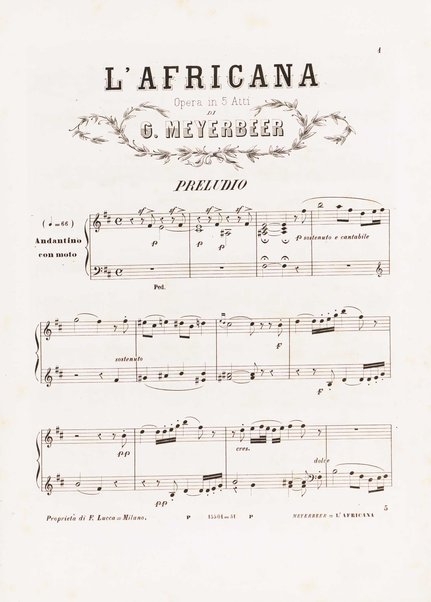 L'africana : opera in 5 atti di E. Scribe / traduzione italiana di M. Marcello ; musica di G. Meyerbeer