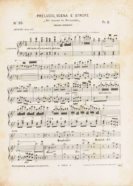 Roberto il diavolo : opera in cinque atti / poesia di Scribe e Delavigne ; recata in versi italiani da A. C. di Siena ; musica di G. Meyerbeer