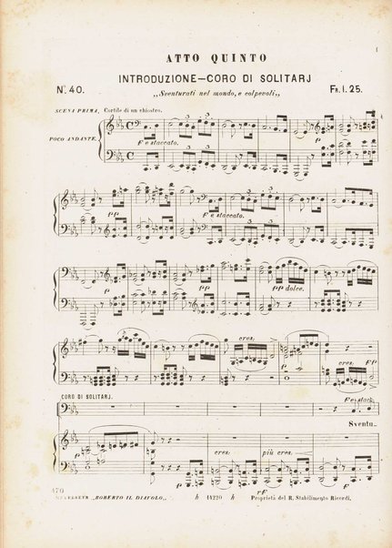 Roberto il diavolo : opera in cinque atti / poesia di Scribe e Delavigne ; recata in versi italiani da A. C. di Siena ; musica di G. Meyerbeer