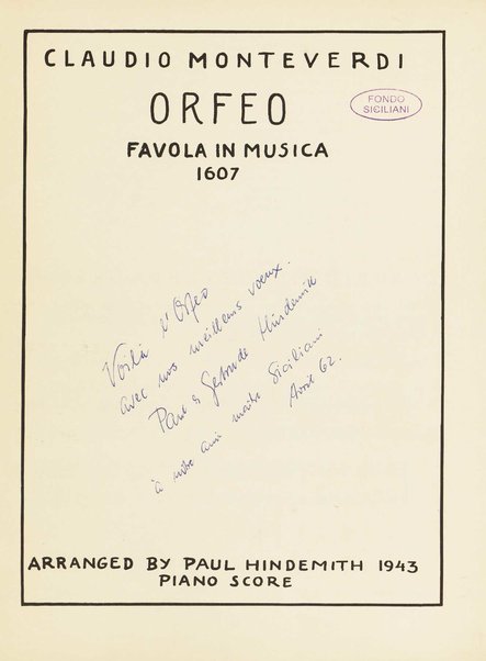 Orfeo : favola in musica : 1607 / Claudio Monteverdi ; arranged by Paul Hindemith, 1943