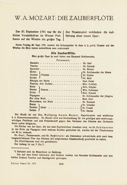 Die Zauberflöte : Oper in zwei Aufzügen : KV 620 / W. A. Mozart ; Text von Emanuel Schikaneder ; nach dem Autograph revidiert und mit Einführung versehen von Hermann Abert