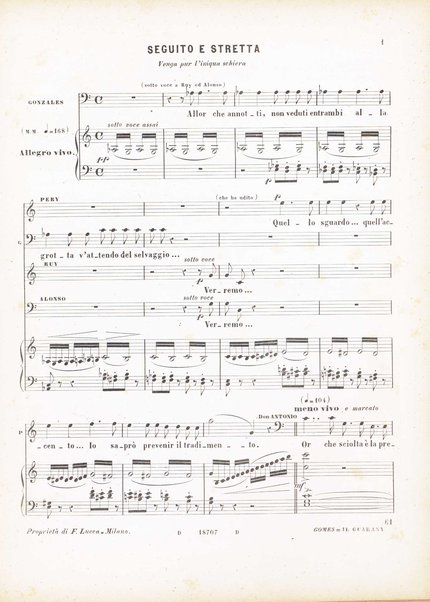 Il guarany : opera-ballo in quattro atti / posta in musica dal M.º cav. A. Carlos Gomes