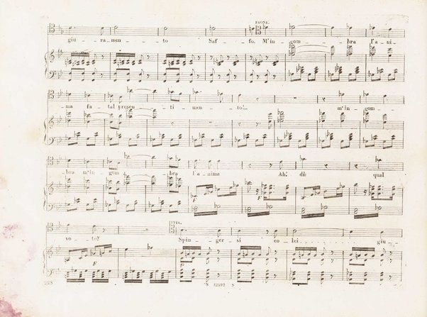 Saffo : tragedia lirica in 3 parti di S. Cammarano / musica del maestro cavaliere Giovanni Pacini