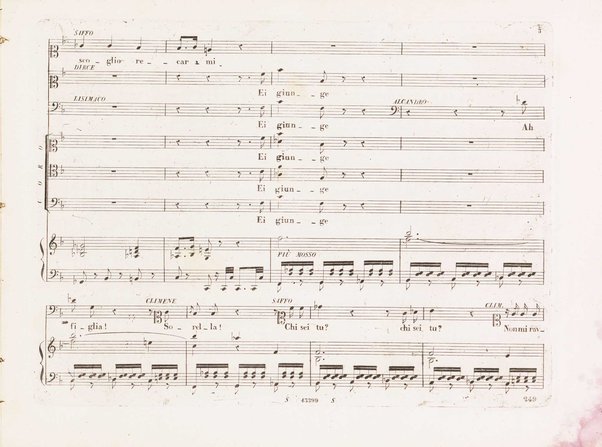 Saffo : tragedia lirica in 3 parti di S. Cammarano / musica del maestro cavaliere Giovanni Pacini