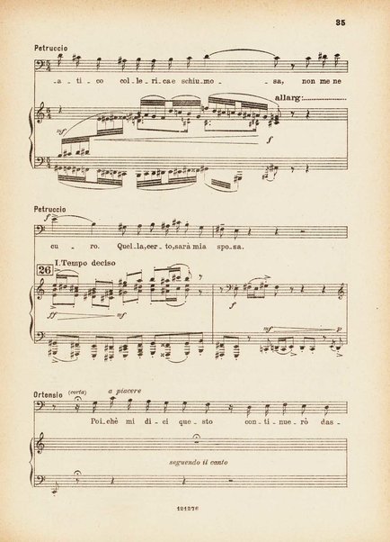 La bisbetica domata : quattro atti di Arturo Rossato (dalla commedia di G. Shakespeare) / per la musica di Mario Persico ; riduzione per canto e pianoforte di Mario Pilati