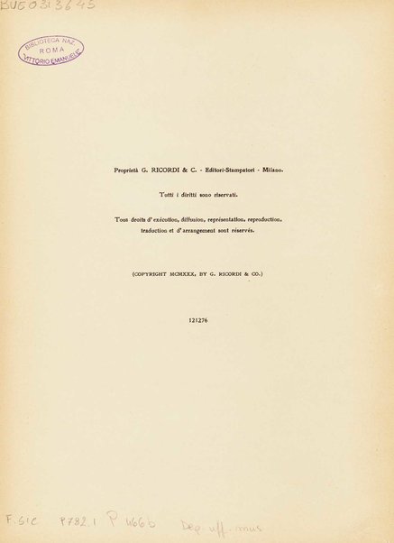 La bisbetica domata : quattro atti di Arturo Rossato (dalla commedia di G. Shakespeare) / per la musica di Mario Persico ; riduzione per canto e pianoforte di Mario Pilati