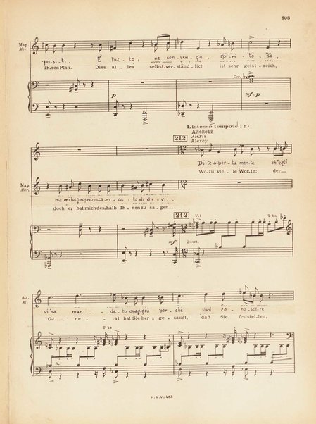 Le joueur : opéra en 4 actes et actes et 6 tableaux : op. 24 / Serge Prokofieff ; livret du compositeur tiré de la nouvelle de Dostoevsky ; version française de P. Spaak ; Deutsche Ueberstzung von Gustav v. Festenberg ; réduction pour chant et piano par l'auteur