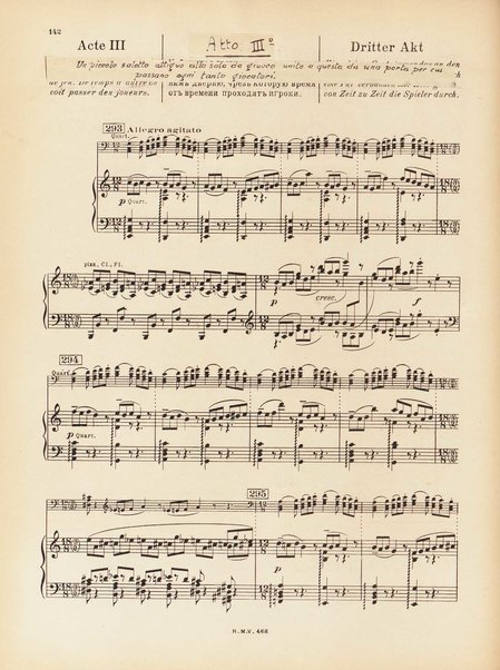 Le joueur : opéra en 4 actes et actes et 6 tableaux : op. 24 / Serge Prokofieff ; livret du compositeur tiré de la nouvelle de Dostoevsky ; version française de P. Spaak ; Deutsche Ueberstzung von Gustav v. Festenberg ; réduction pour chant et piano par l'auteur