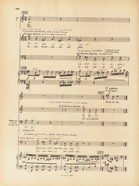 Le joueur : opéra en 4 actes et actes et 6 tableaux : op. 24 / Serge Prokofieff ; livret du compositeur tiré de la nouvelle de Dostoevsky ; version française de P. Spaak ; Deutsche Ueberstzung von Gustav v. Festenberg ; réduction pour chant et piano par l'auteur