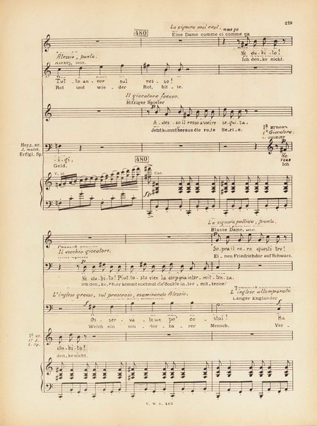 Le joueur : opéra en 4 actes et actes et 6 tableaux : op. 24 / Serge Prokofieff ; livret du compositeur tiré de la nouvelle de Dostoevsky ; version française de P. Spaak ; Deutsche Ueberstzung von Gustav v. Festenberg ; réduction pour chant et piano par l'auteur