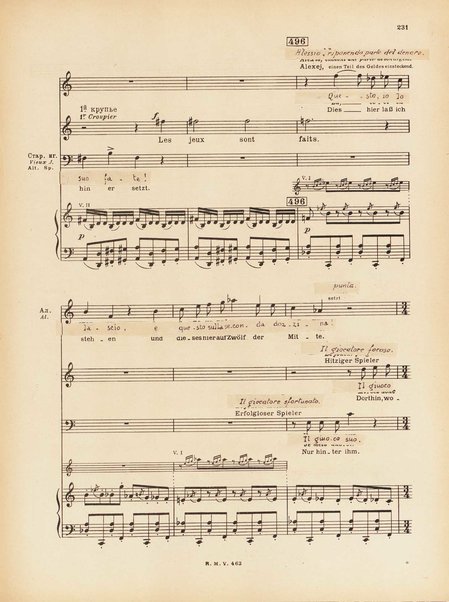 Le joueur : opéra en 4 actes et actes et 6 tableaux : op. 24 / Serge Prokofieff ; livret du compositeur tiré de la nouvelle de Dostoevsky ; version française de P. Spaak ; Deutsche Ueberstzung von Gustav v. Festenberg ; réduction pour chant et piano par l'auteur