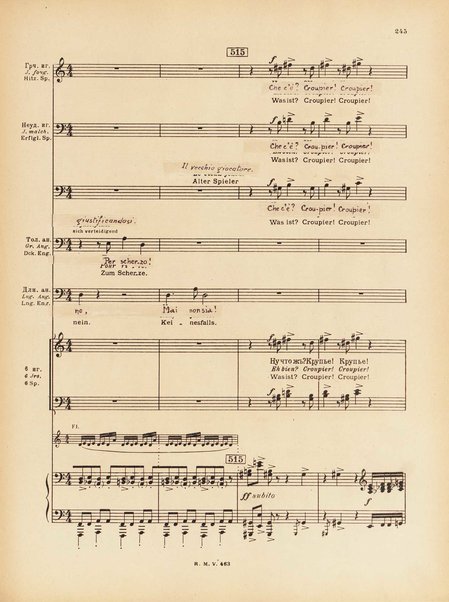 Le joueur : opéra en 4 actes et actes et 6 tableaux : op. 24 / Serge Prokofieff ; livret du compositeur tiré de la nouvelle de Dostoevsky ; version française de P. Spaak ; Deutsche Ueberstzung von Gustav v. Festenberg ; réduction pour chant et piano par l'auteur