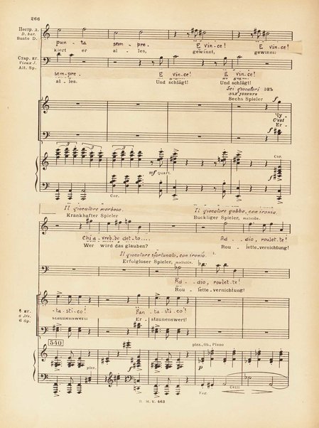 Le joueur : opéra en 4 actes et actes et 6 tableaux : op. 24 / Serge Prokofieff ; livret du compositeur tiré de la nouvelle de Dostoevsky ; version française de P. Spaak ; Deutsche Ueberstzung von Gustav v. Festenberg ; réduction pour chant et piano par l'auteur