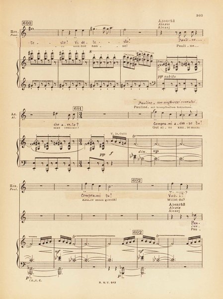 Le joueur : opéra en 4 actes et actes et 6 tableaux : op. 24 / Serge Prokofieff ; livret du compositeur tiré de la nouvelle de Dostoevsky ; version française de P. Spaak ; Deutsche Ueberstzung von Gustav v. Festenberg ; réduction pour chant et piano par l'auteur