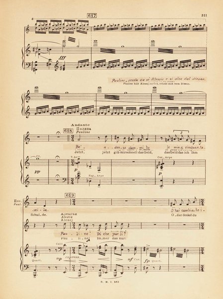 Le joueur : opéra en 4 actes et actes et 6 tableaux : op. 24 / Serge Prokofieff ; livret du compositeur tiré de la nouvelle de Dostoevsky ; version française de P. Spaak ; Deutsche Ueberstzung von Gustav v. Festenberg ; réduction pour chant et piano par l'auteur