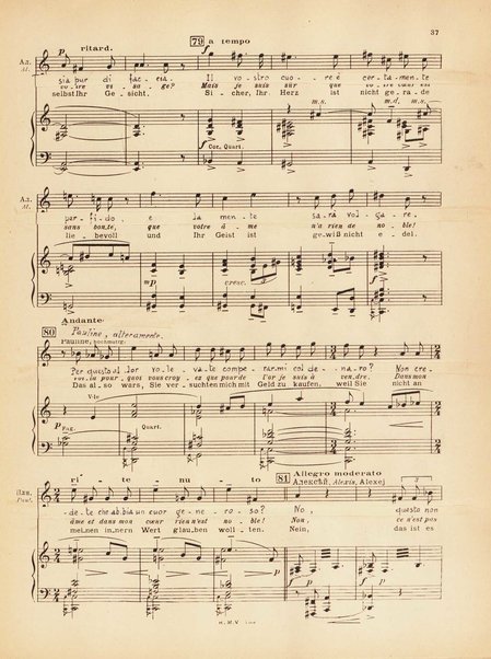 Le joueur : opéra en 4 actes et actes et 6 tableaux : op. 24 / Serge Prokofieff ; livret du compositeur tiré de la nouvelle de Dostoevsky ; version française de P. Spaak ; Deutsche Ueberstzung von Gustav v. Festenberg ; réduction pour chant et piano par l'auteur