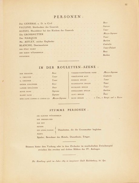 Le joueur : opéra en 4 actes et actes et 6 tableaux : op. 24 / Serge Prokofieff ; livret du compositeur tiré de la nouvelle de Dostoevsky ; version française de P. Spaak ; Deutsche Ueberstzung von Gustav v. Festenberg ; réduction pour chant et piano par l'auteur