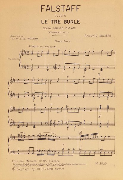 Falstaff ovvero Le tre burle : opera in 3 atti / Antonio Salieri ; libretto di Carlo Prospero De Franceschi