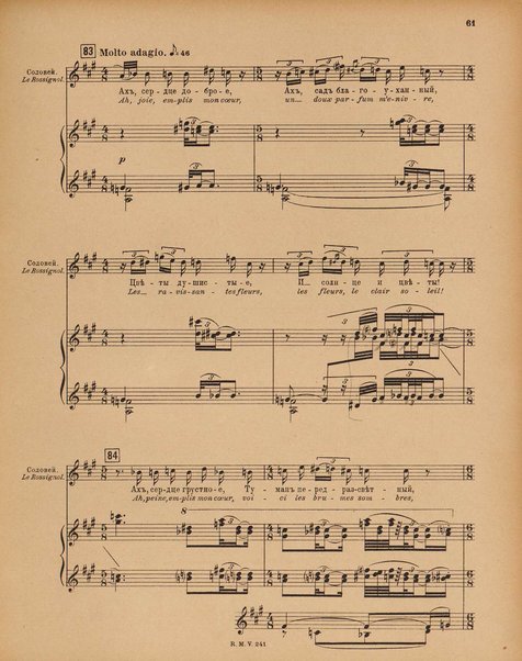 Le rossignol : conte lyrique en trois actes de I. Strawinsky et S. Mitousoff, d'après Andersen / Igor Strawinsky ; traduction francais de M. D. Calvocoressi ; réduction pour chant et piano par l'auteur