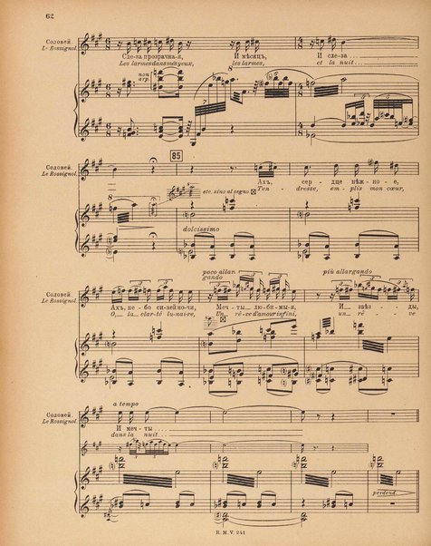 Le rossignol : conte lyrique en trois actes de I. Strawinsky et S. Mitousoff, d'après Andersen / Igor Strawinsky ; traduction francais de M. D. Calvocoressi ; réduction pour chant et piano par l'auteur