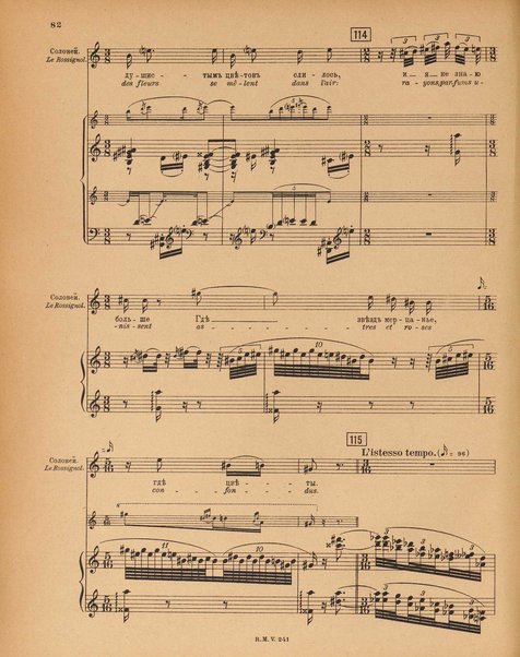 Le rossignol : conte lyrique en trois actes de I. Strawinsky et S. Mitousoff, d'après Andersen / Igor Strawinsky ; traduction francais de M. D. Calvocoressi ; réduction pour chant et piano par l'auteur