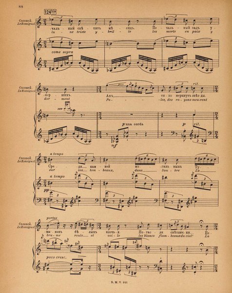 Le rossignol : conte lyrique en trois actes de I. Strawinsky et S. Mitousoff, d'après Andersen / Igor Strawinsky ; traduction francais de M. D. Calvocoressi ; réduction pour chant et piano par l'auteur