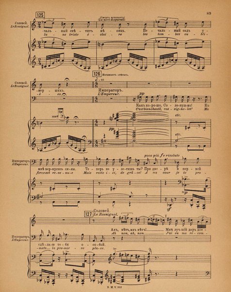 Le rossignol : conte lyrique en trois actes de I. Strawinsky et S. Mitousoff, d'après Andersen / Igor Strawinsky ; traduction francais de M. D. Calvocoressi ; réduction pour chant et piano par l'auteur