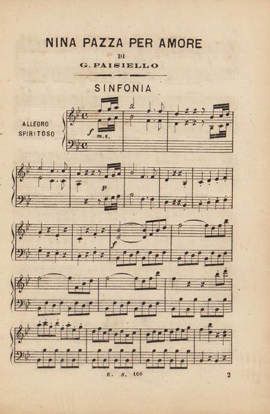 Nina pazza per amore : commedia per musica in due atti / traduzione di Lorenzi ; posta in musica da Giovanni Paisiello