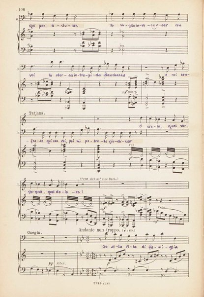 Eugen Onegin : lirische Szenen in drei Aufzügen / Text nach Puschkin ; Deutsch von A. Bernhard ; Musik von P. Tschaikowsky ; Klavierauszug vom Komponisten