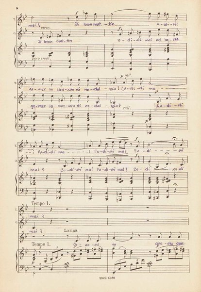 Eugen Onegin : lirische Szenen in drei Aufzügen / Text nach Puschkin ; Deutsch von A. Bernhard ; Musik von P. Tschaikowsky ; Klavierauszug vom Komponisten