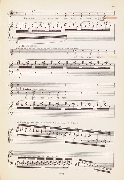 Eugen Onegin : lirische Szenen in drei Aufzügen / Text nach Puschkin ; Deutsch von A. Bernhard ; Musik von P. Tschaikowsky ; Klavierauszug vom Komponisten