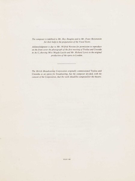 Troilus and Cressida : opera in three acts / libretto by Christopher Hassall ; german translation by Ernst Roth ; music by William Walton