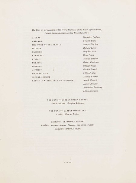 Troilus and Cressida : opera in three acts / libretto by Christopher Hassall ; german translation by Ernst Roth ; music by William Walton