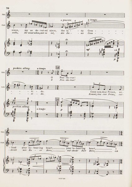 Troilus and Cressida : opera in three acts / libretto by Christopher Hassall ; german translation by Ernst Roth ; music by William Walton