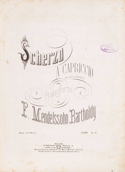 Scherzo a capriccio (fa diesis minore) per pianoforte / di F. Mendelssohn Bartholdy