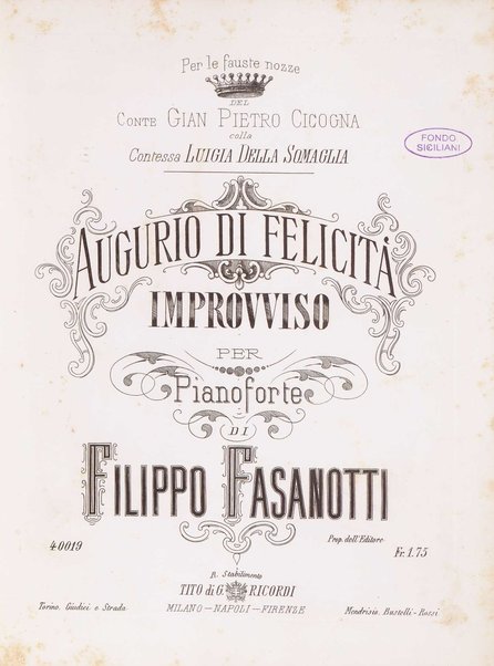 Augurio di felicità : improvviso per pianoforte / di Filippo Fasanotti
