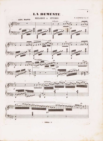 La demente : melodie e studio per pianoforte : op. 72 / di S. Giannini