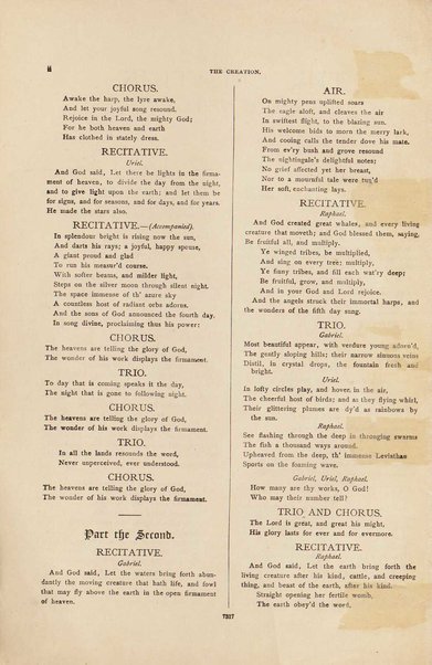 The creation : an oratorio / music by Joseph Haydn ; vocal score with a separate accompaniment for the organ, or pianoforte arranged by Vincent Novello