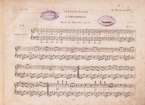 La straniera : melodramma tragico in due atti / musica del m. V. Bellini