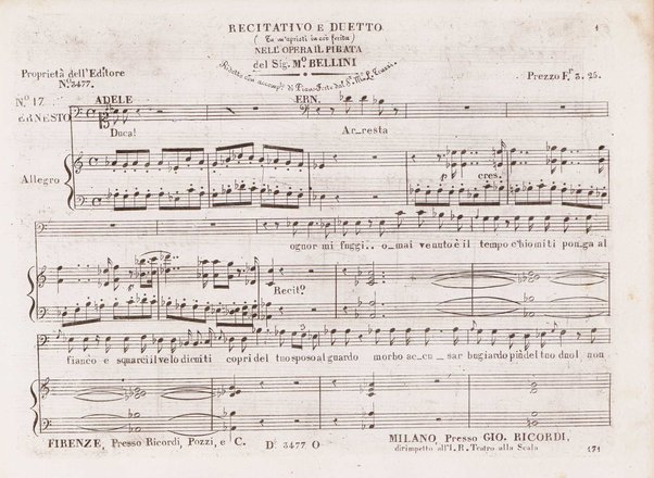 Il pirata : melodramma / posto in musica da Vincenzo Bellini