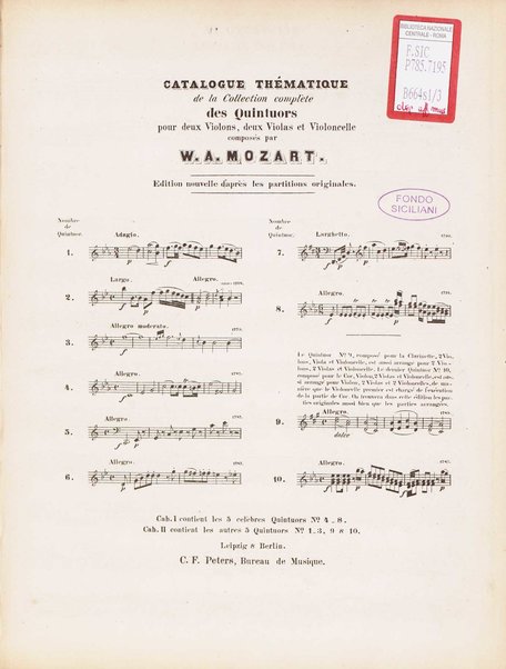 Contient les 5 celèbres quintours no. 4-8. 1 Violino secondo