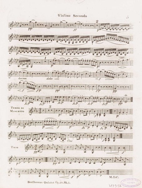 A quintett, for two violins, two tenors & violoncello. 1 Violino secondo