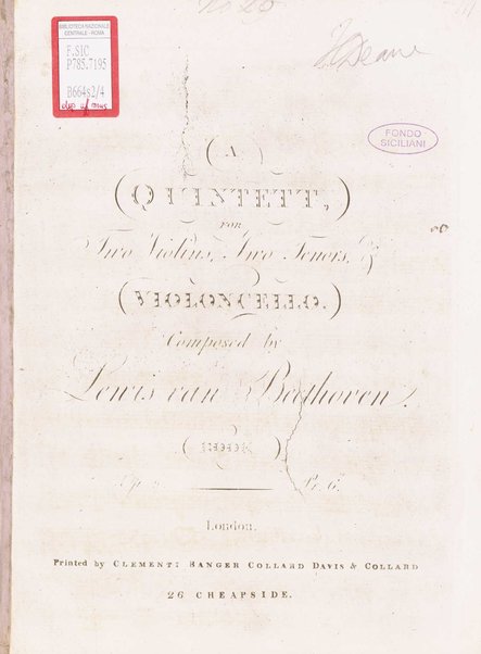 A quintett, for two violins, two tenors & violoncello. 1 Viola seconda