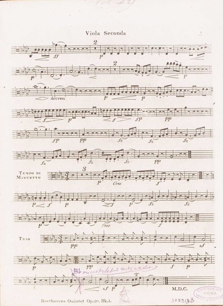 A quintett, for two violins, two tenors & violoncello. 1 Viola seconda