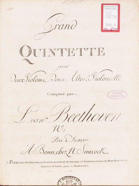 Grand quintette pour deux violons, deux altos & violoncelle, no. 2. Violino 1.
