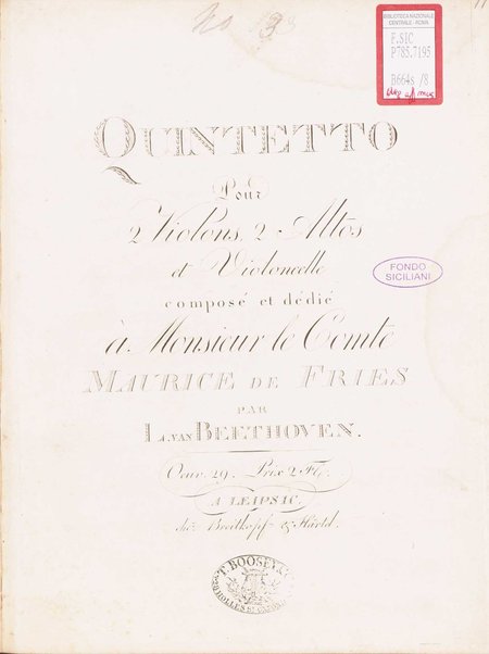 Quintetto pour 2 violons, 2 altos et violoncelle. Violino primo