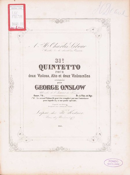 31. quintetto pour deux violons, alto & deux violoncelles. Violino primo