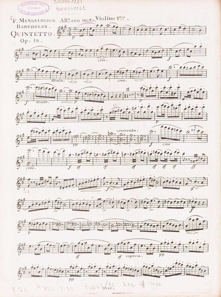 Quintuor pour deux violons, deux altos et violoncelle : oeuvre 18 / composé par Felix Mendelssohn-Bartholdy